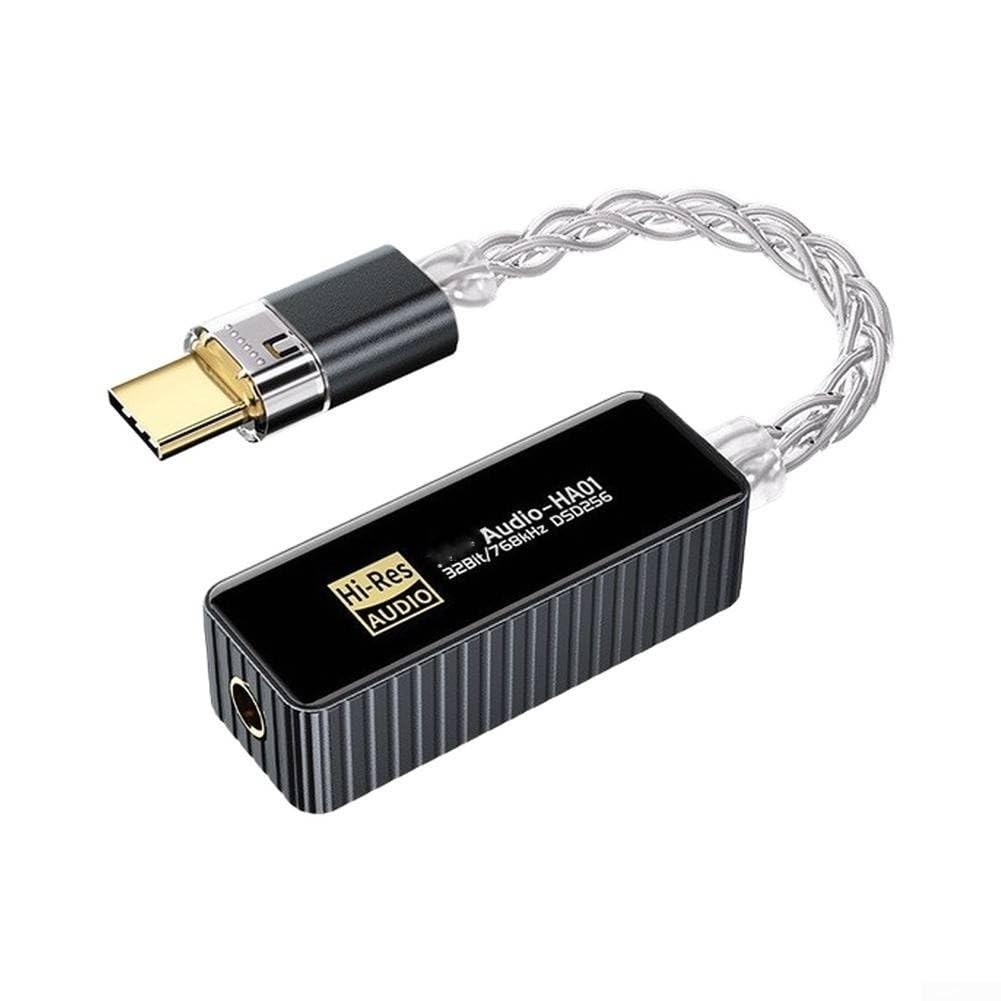 Decodificatore audio HiFi da USB C a 3,5 mm, 384 kHz DSD256 Amp per iOS per Mac per Win10 per Android, adattatore portatile per cuffie di tipo C con chip CS43198+CT7601 (grigio)