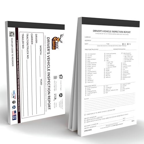Detailed Driver Vehicle Inspection Report Book – 35 Sets of Forms Per DVIR Inspection Book, 2 Ply Carbonless, 5.5" x 8.5", Pre Trip Inspection Book for Truckers, FMCSA Compliant, Easy Tear-Out