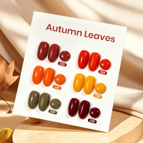 Image of Beetles Fall Gel Polish Set, Autumn Leaves, Burgundy Brown Colors | 6 Colors Orange Yellow Gel Polish Kit for Nails Soak Off UV LED Nail Gel Manicure at Home Gifts for Women