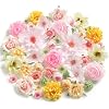 Fake Flowers Heads Bulk Pink Green Mini Artificial Silk Flower for Crafts, Small Artificial Daisy Roses Faux Flowers for Graduation Cap DIY Cake Wedding Party Home Garland Decoration
