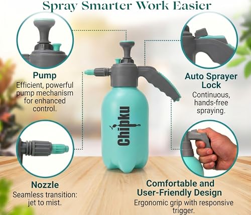 Image of Chipku 2L Pressure Spray | Hand Pump Garden Sprayer with Adjustable Nozzle | Multipurpose Water Sprayer for Gardening, Sanitizing, Car & Bike Wash, Home Cleaning & Plant Care Spray Bottle