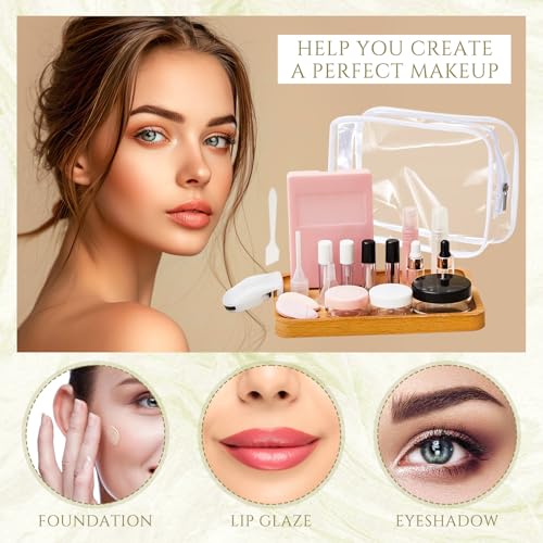 Maxdot 20 Pack Travel Makeup Containers Set Mini Makeup Brush Empty Bottles Kit with Finger Puff Spatulas Leak Proof Refillable Cosmetic Accessories for Liquid Toiletries Skincare Shampoo Mascara3