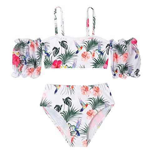 Bañador Niña,Mis Pedidos Conjunto de Bikinis Estampado Floral Trajes de Baño de Dos Piezas para Niñas Top de Bikini Ajustable con Mangas y Braga de Baño Ropa de Baño Cómodo Swimwear Beachwear