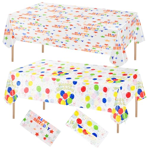 2 Pcs Nappe Rectangulaire Anniversaire, Nappe Anniversaire Enfant, Motif Ballons et Étoiles, Nappe Rectangulaire Plastique pour Décoration Anniversaire Fête...