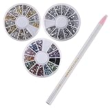 Sinsun Professional Manicure Nail Art Decorations Set-1000 Pcs Mixed Colors Rhinestones ,1000pc Mixed Sliver Crystal Gemstones + 240pcs 3D Gold And Silver Metal Studs
