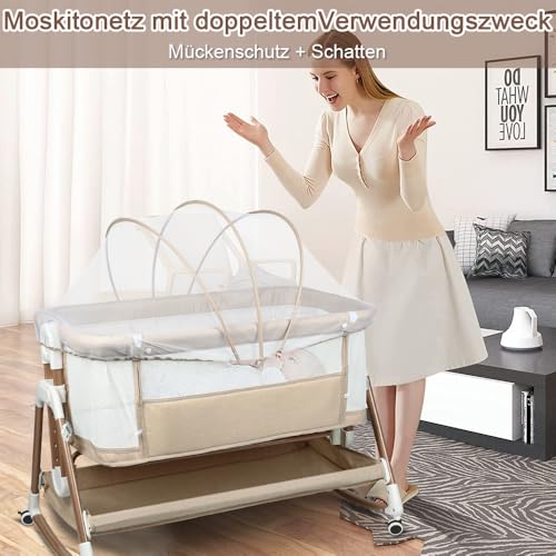 Lit cododo bébé HUOLE blanc cassé avec matelas et hauteur réglable