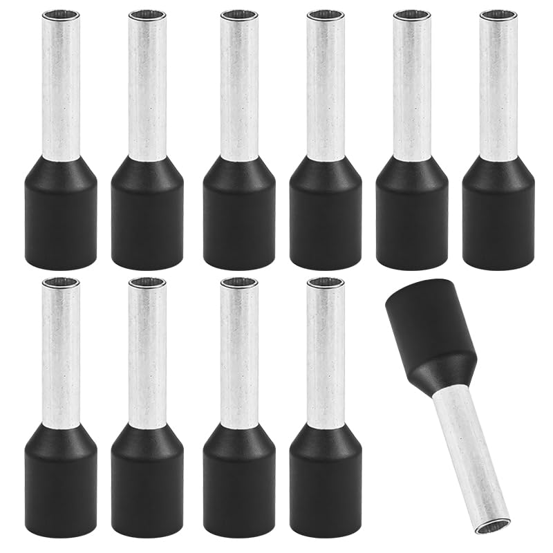 200Pcs Insulated Wire Ferrules, VE2510-24AWG Copper Crimp Bootlace Connectors for Electrical Wiring and Industrial Chemicals, Black