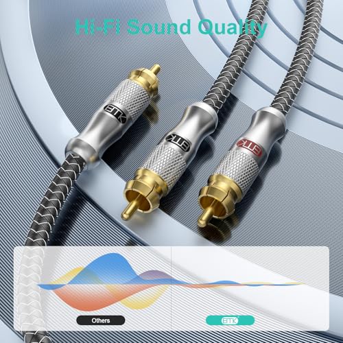 EMK RCA Y Splitter 10Ft/3M- Bi-Directional 1 Male to 2 Male Subwoofer/Coaxial RCA Audio Cable [Double Shielding] for Home Theater, AV Receiver, Amplifier - Silver - Thumbnail 3