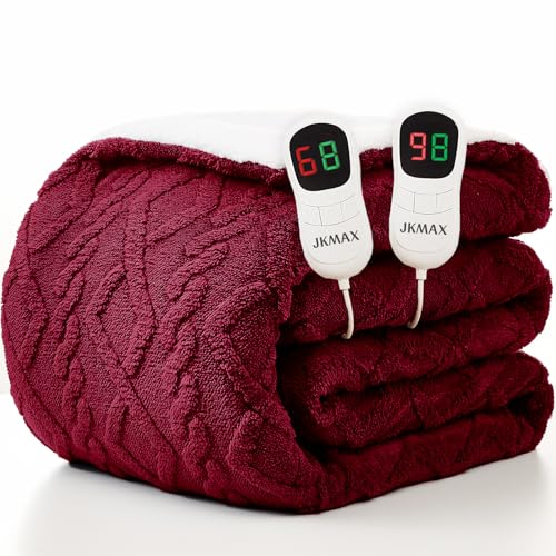 JKMAX Heated Electric Blanket Queen Size-84"x90" Heating Blanket with 10 Heating Levels & 5 Time Settings Over-Heat Protection,Winter Warmer for Adults with ETL Certification(Red)