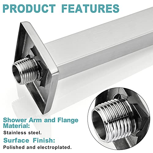 Bestill 12 Inch Brushed Nickel Ceiling Mount Shower Arm And Flange, Square #TOP3