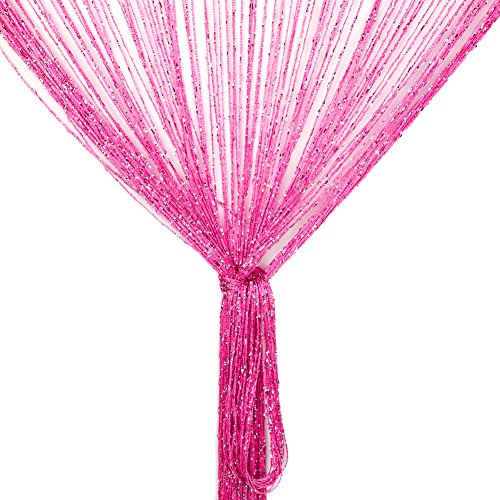 Rideau de Porte, Argent décorative Rideau à Cordes 100 x 200 cm Panneau Mural Fenêtre Porte Salle de Frange, ideau de Porte à Fils, moustiquaire, divise-pièce, Mariage (Rose Rouge)