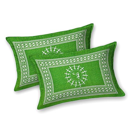 Image of RajasthaniKart Pure 100% Cotton Double Bed Sheet with 2 Pillow Covers (Bedsheet for Double Bed Cton, Green, 5276)