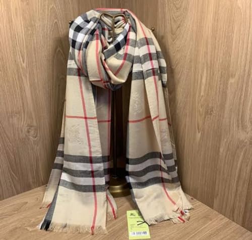 Cachecol Lenço Xadrez Moda Feminina Pashimina Xale Echarpe Gross Estilo Inverno (Poliéster, Bege)