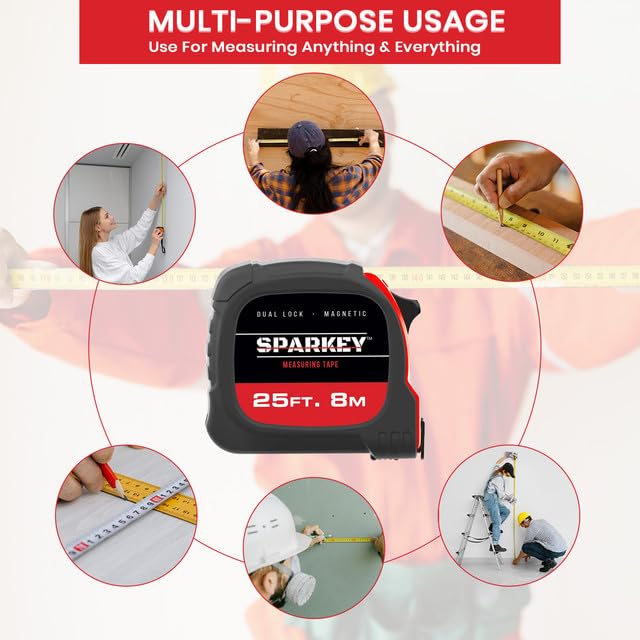 Cinta Métrica Retráctil 25ft/8M con Gancho Magnético Sparkey miniatura 5