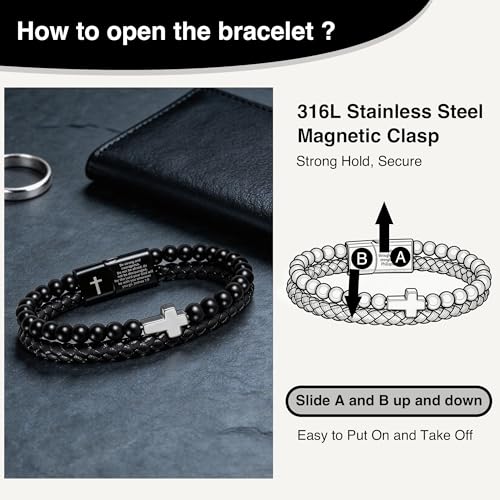 Pulsera de cuero negro con cruz para hombre miniatura 5