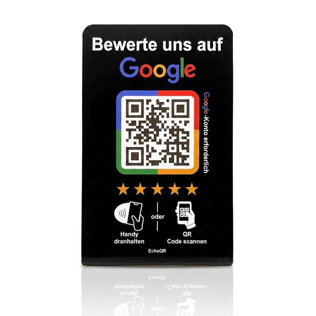 Google Bewertung Aufsteller mit NFC & QR-Code für mehr Kundenbewertungen (Schwarz)