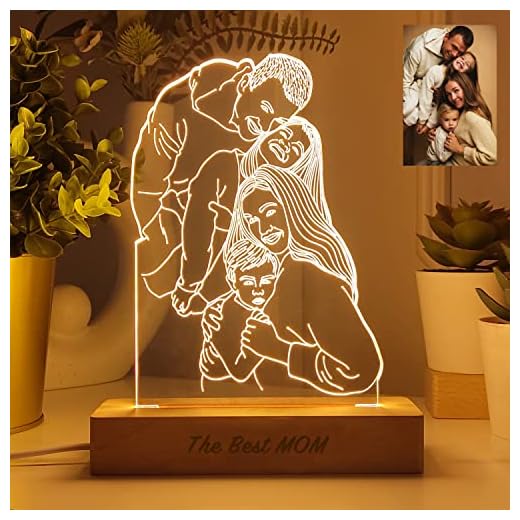 Transparent Gift Lámpara de Mesa 3D Led Personalizada Ilustrada con Foto + Nombre - Lámpara de Metacrilato con Luz Nocturna - Regalos Originales para parejas, novios, boda y mejores amigos