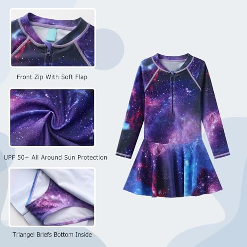 Image of Aisyee Girls One Piece Swimsuits Swim Dress for Girls Long Sleeve Rash Guard Bathing Suits Hawaiian Skirt Swimwear 3-16 Years