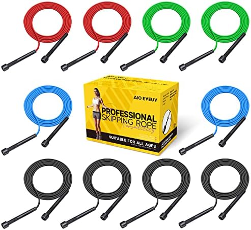 AIO EYEUY Adjustable Jump Rope for Fitness and Exercise-PVC Skipping Rope for Men,Women and Kids-Tangle-Free for Keeping Fit, Training, Workout 10 Pack