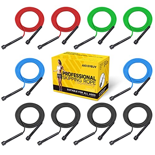 AIO EYEUY 10 Pack Adjustable Jump Rope for Fitness and Exercise-PVC Skipping Rope for Men,Women and Kids-Tangle-Free for Keeping Fit, Training, Workout