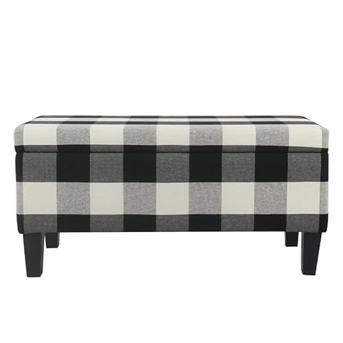 Homepop Large Upholstered Rectangular Storage Ottoman Bench With Hinged Lid, Black Buffalo Plaid #TOP3