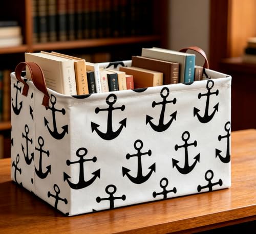 Image of CLOCOR Rectangular Storage Basket,Collapsible Storage Bin,Gift Baskets(Anchor)