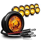 TRUE MODS 10pc 3/4' Inch Round Amber Trailer 12V LED Marker Light [3 Wire/DRL & Turn Signal] [DOT FMVSS 108] [SAE P2PC] [Semi-Spherical Output] [IP67 Waterproof] Small Marker Lights for Trailer Truck