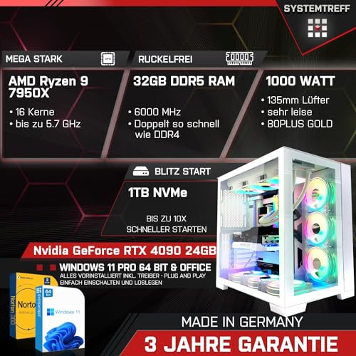 SYSTEMTREFF High-End Gaming PC AMD Ryzen 9 7950X 16x5.7GHz | Nvidia RTX 5090 32GB GDDR7 mit DLSS 4 | 1TB M.2 NVMe | 32GB DDR5 RAM | Windows 11 | Desktop Computer Rechner für Gamer, Zocker & Streamer – Bild 3