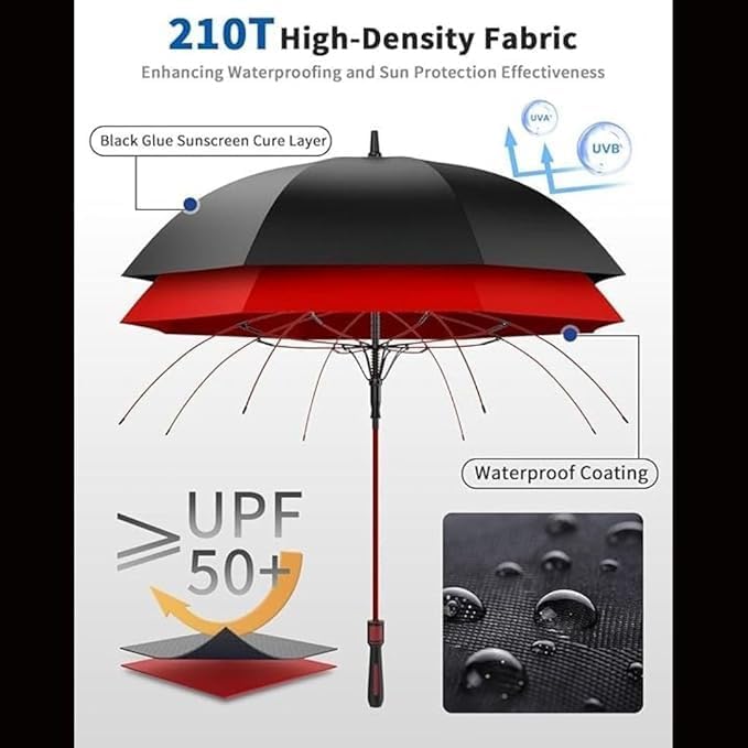 Image of Premium Auto Open Big Size Umbrella for Men & Women | UV & Rain Protection, Strong Frame and Comfortable Grip Handle (Red)