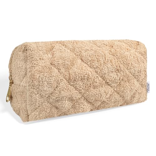 Borsa cosmetica fatta a mano in spugna cappuccino borsa per trucchi per per 25 x 11 x 10 cm beige. 25x11x10cm Beauty case con chiusura lampo