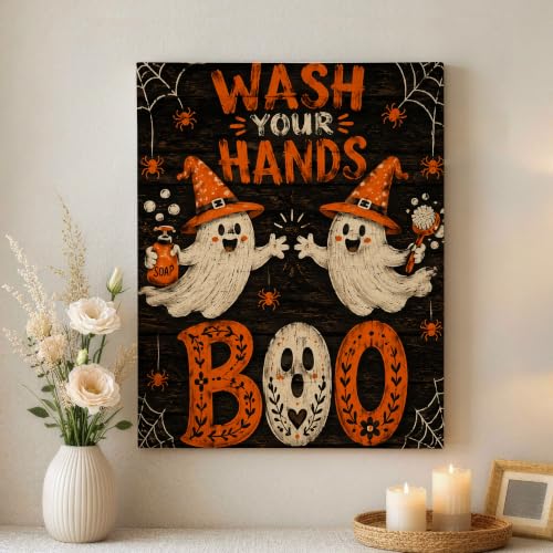 Lienzo de fantasma para pared de Halloween: decora tu dormitorio y hogar con arte naranja
