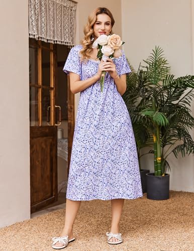 Image of Ekouaer Long Nightgowns for Women Short Sleeve House Dress with Pockets