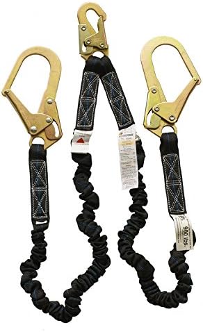6504k Super Anchor Safety Double Leg Flex Lanyard plus 2 Rebar-Hooks & 1 Snaphook, 6'