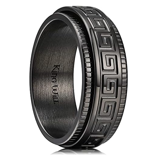King Will 8mm Black Spinner Stainless Steel Ring Fidget Ring Anxiety Ring for Men Greek Key Pattern