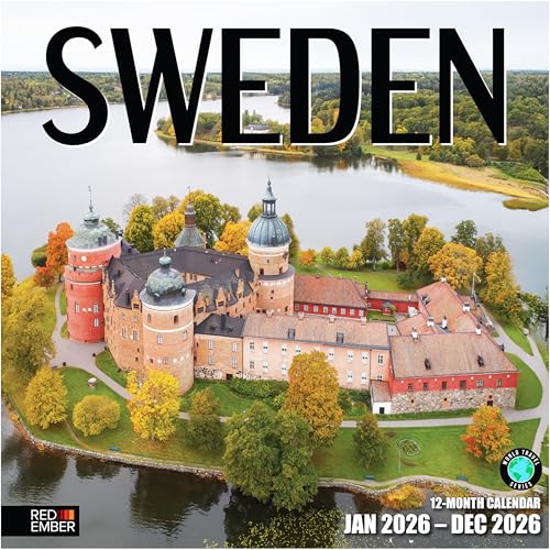 RED EMBER Sweden 2026 Wall Calendar 12 Month | 12" x 24" Open | Thick &...