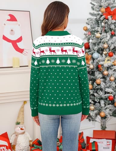 Totatuit Green Reindeer Zip-Up Christmas Cardigan for Women - Image 4