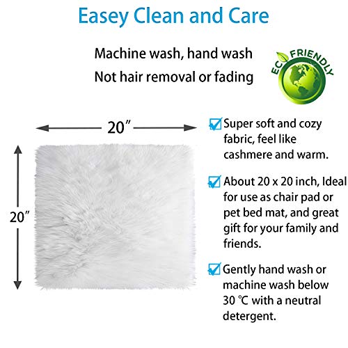 Fur Chair Cushion 20 X 20 Inch, Square Fur Seat Cushion, Super Soft Faux Sheepskin Chair Cover Chair Seat Pad, White Fluffy Rug For Children's Room, Dog/Cat Bed Mat, Bedroom, Sofa And More #TOP2