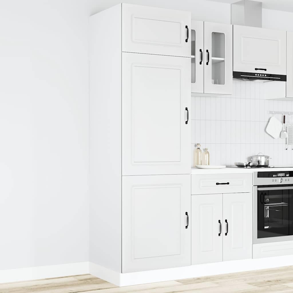 Kalmar - Armario de cocina (60 x 57 x 207 cm), color blanco | Armario alto para la cocina y el comedor con patas ajustables y mucho espacio de almacenamiento detrás de las puertas.