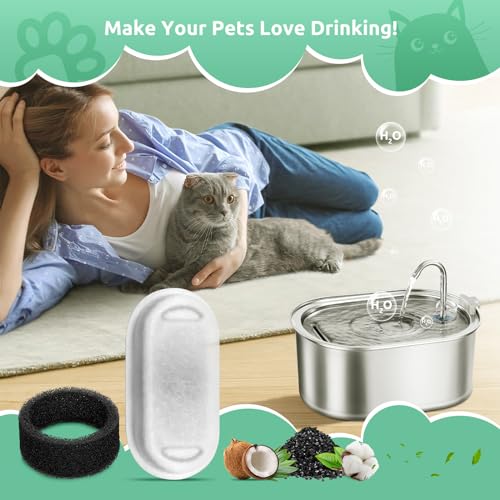 Filtro para Fuente de Gatos, 4 filtros de Repuesto para Fuente de Acero Inoxidable de 108 oz/3,2L, 4 filtros de carbón y 4 filtros de Espuma, Filtro Triple para Fuente de Agua de 67 oz/2 L para Gatos - imagen 7