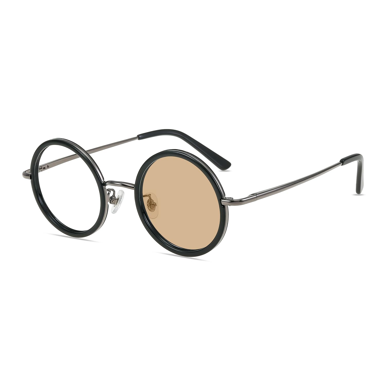 HELES Rerto Round Metal Full Rim Spring Hinge Photochromic Brown Reading Glasses Single Vision Outdoor Sunglasses Readers