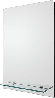 Nuto Rectangle Bathroom Mirror Includes Glass Shelf Portrait Vanity Make Up Shaving Mirror - 450mm x 600mm
