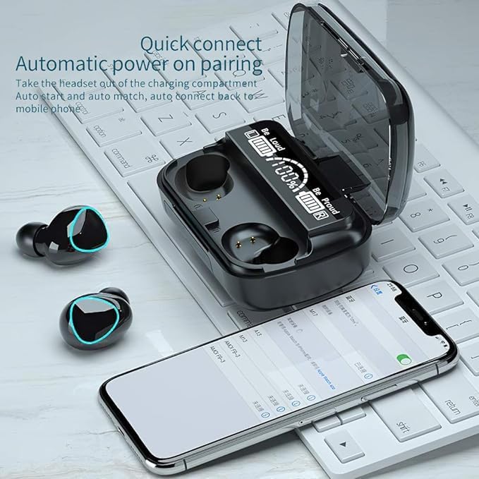 Image of MB Star M10 TWS Bluetooth V5.1 in-Ear Wireless Earbuds with Upto 4 Hours Playback Stereo and Charging Power Bank Case Waterproof Bluetooth Earphones with Mic, Noise-Cancellation - (Pack of 2, Black)