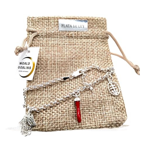 Pulsera de Plata 925 Mujer con Tres Charms Artesanales