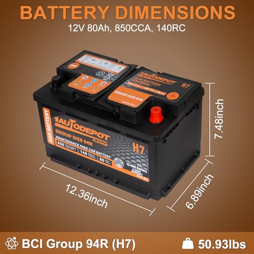 Image of BCI Group 94R Car Battery, 12V 80Ah Size H7 Automotive Battery Premium Maintenance Free AGM Batteries, 850CCA, 140RC