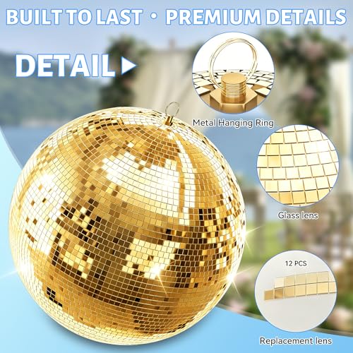 Bola espejada de 20 pulgadas, bola disco colgante de vidrio reflectante para decoración festiva en pisos de baile, bodas, eventos y celebraciones en casa — efecto clásico de luces centelleantes miniatura 2