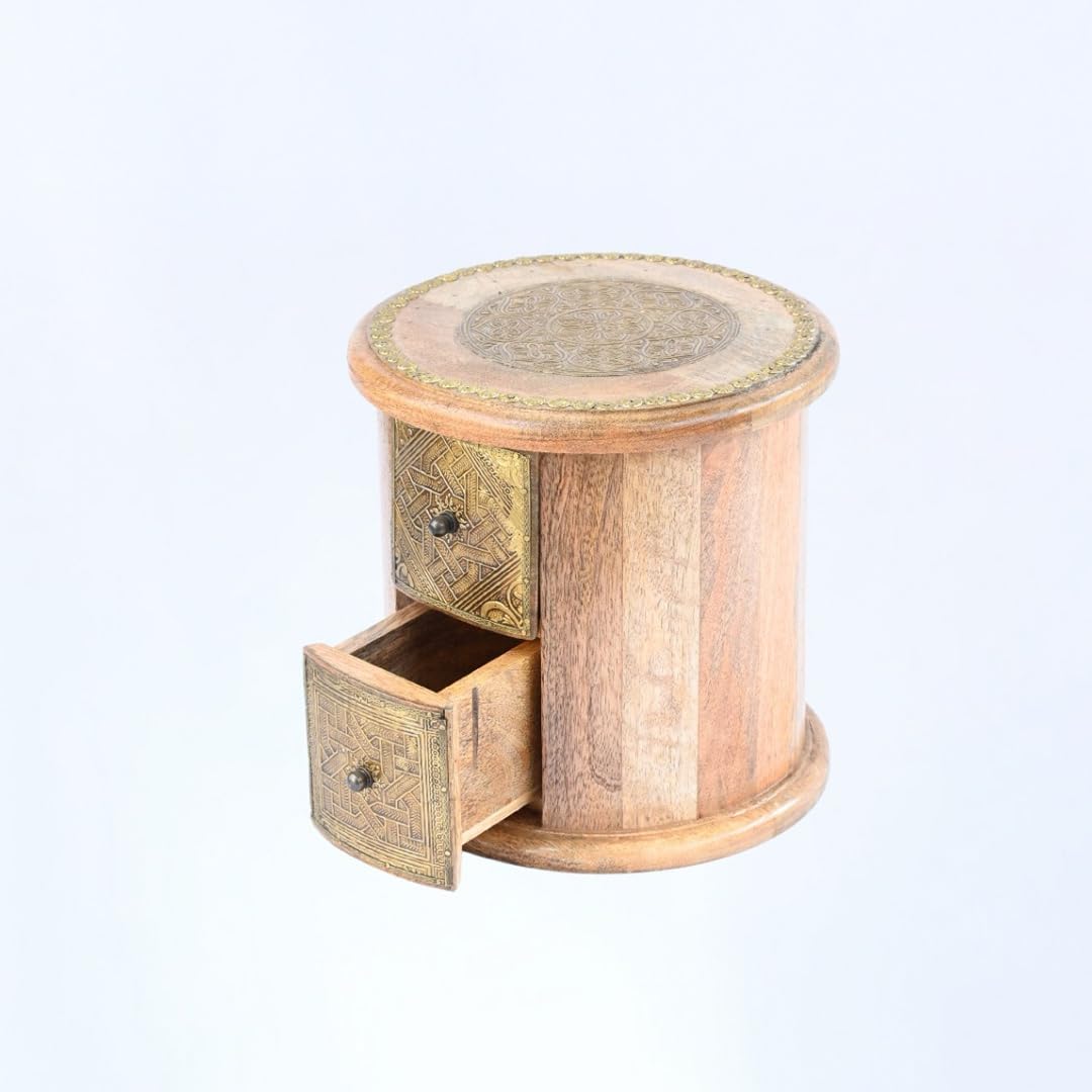 Indune Lifestyle Round Shaped Wooden Chest of Drawers with Brass Work-image-33