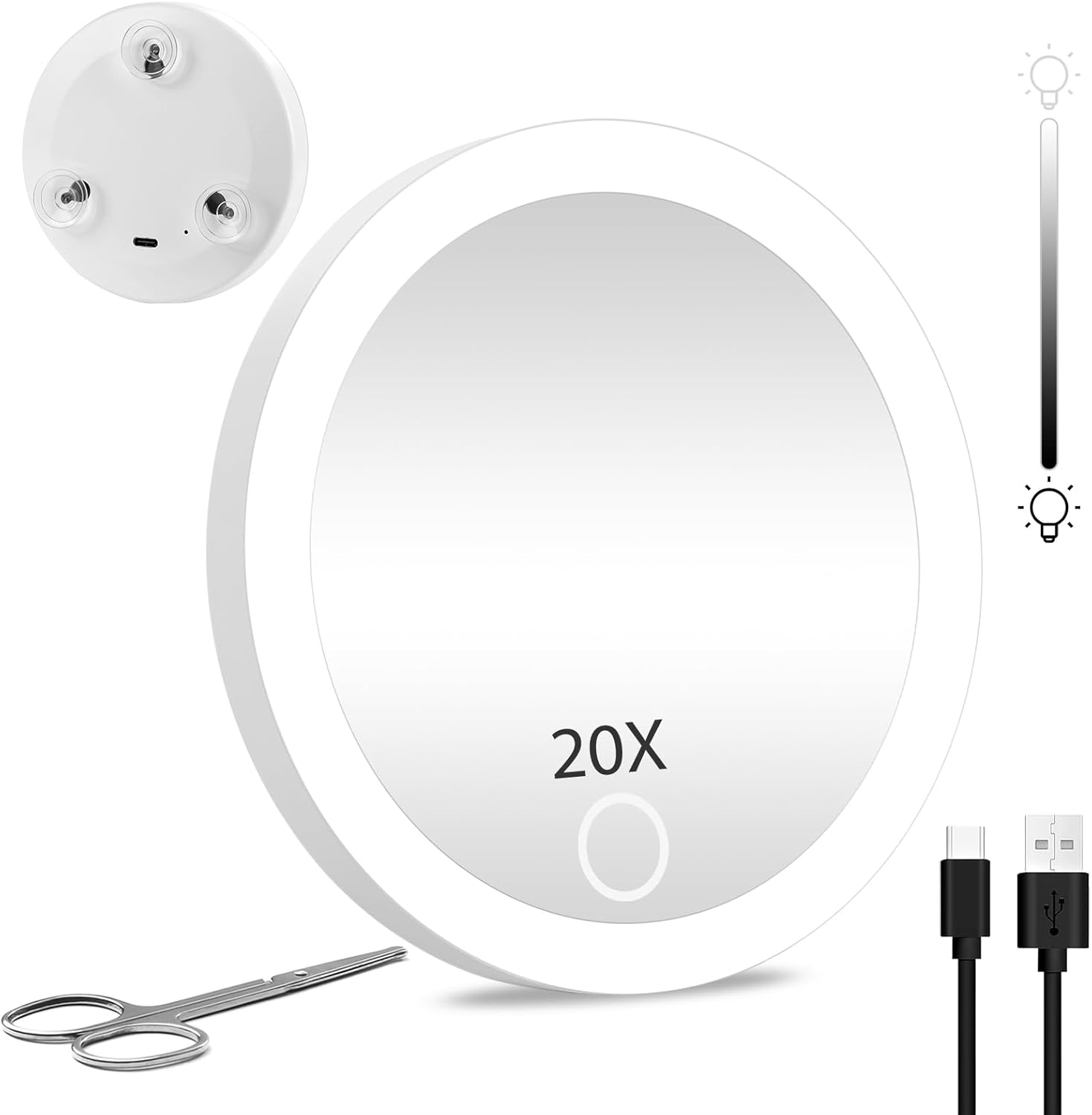 Makeup Magnifying Mirror with Lights 4inch Rechargeable 20X Travel Magnification