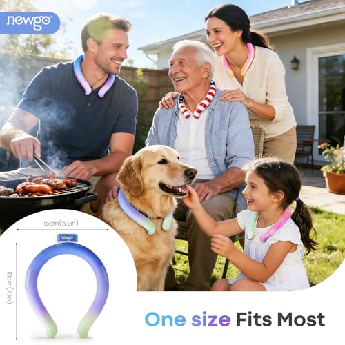Image of NEWGO Neck Cooling Tube, Neck Cooler for Summer, Blue Yellow Mix, 1 Pack | Hands-free Wearable Cooling, Reusable Ice Ring for Gardening, Menopause Hot Flashes, and Outdoor Sports