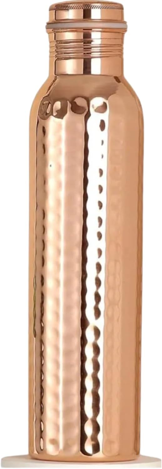 Pure Copper Water Bottle - Ayurvedic 1000ml/34 Oz Hammered Design | Leak-Proof Lid | Handcrafted Copper Vessel for Health Benefits & Sugar Intake Management