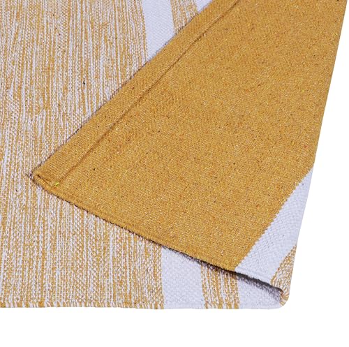Image of Hand Woven 100% Natural Cotton Designer Rug|Kitchen Runner|Bedside Runner|Kitchen Mat|Carpet|Multiple uses for Balcony,Living Room,Bedroom,Size-22x60 Inches, (Yellow)
